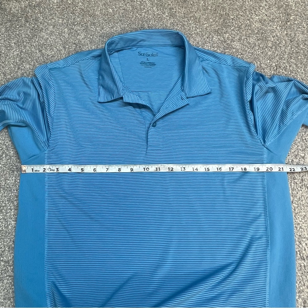 San Soleil Shirt Men’s Large Blue Striped Polo Long Sleeve UV 50+ Cooling Golf - Picture 4 of 7